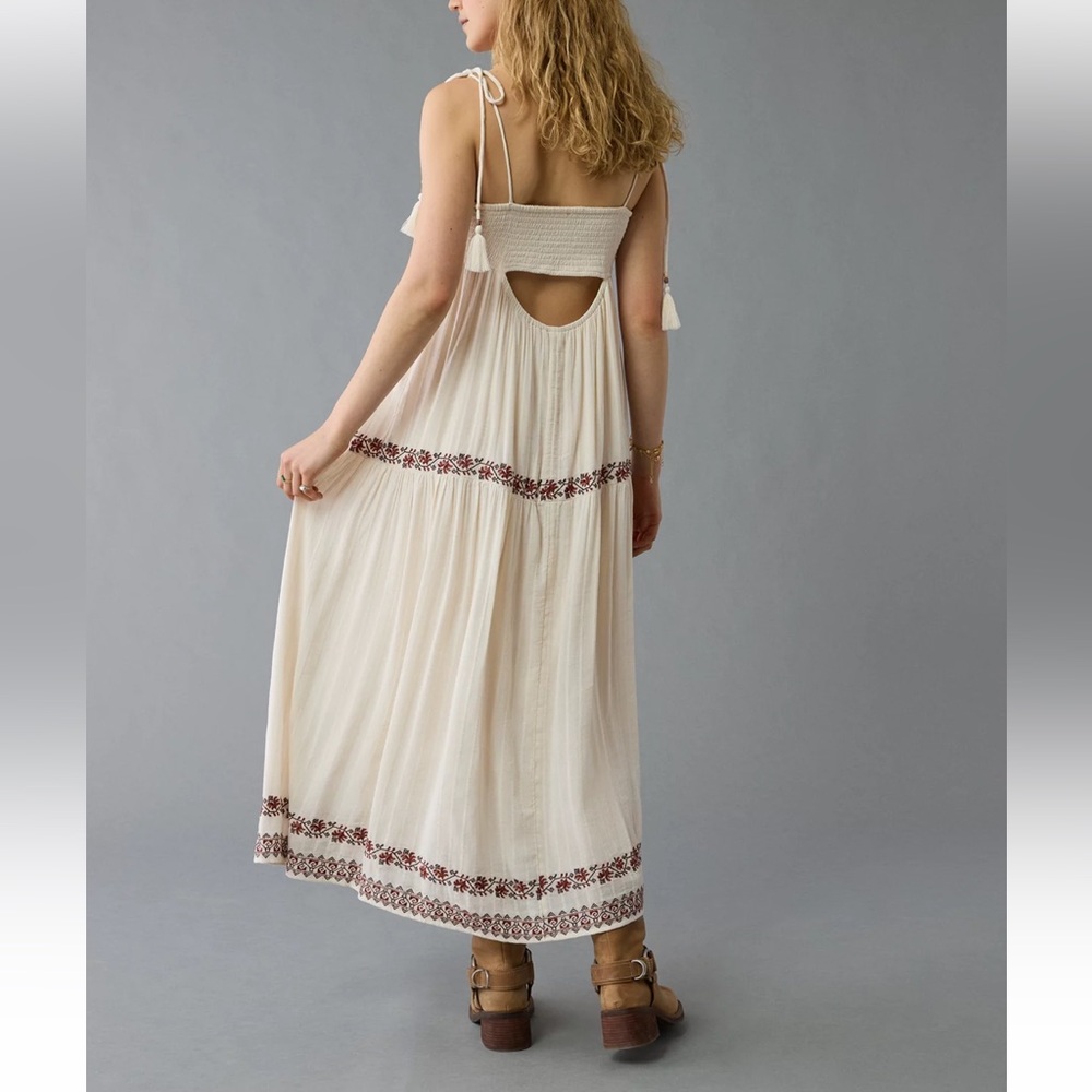 NWT AE Cream Boho Maxi Dress with Embroidered Trim - Picture 2 of 6